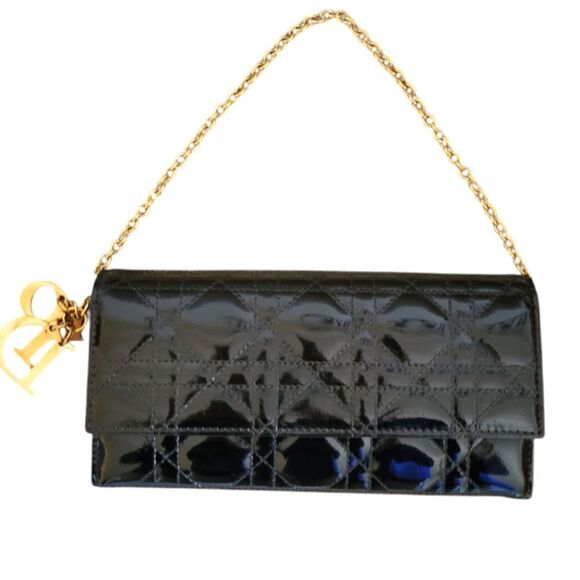 DIOR/ChristianDior Lady Dior  Wallet On Chain Patent Leather Black - Picture 1 of 16